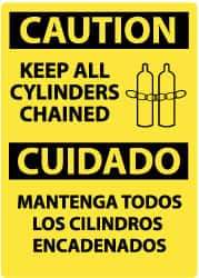 NMC - "Caution - Keep All Cylinders Chained", 14" Long x 10" Wide, Aluminum Safety Sign - Rectangle, 0.04" Thick, Use for Accident Prevention - Benchmark Tooling