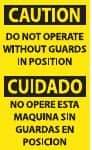 NMC - Accident Prevention Label, Header: CAUTION - Legend: Caution - Do Not Operate without Guards in Position, English & Spanish, Black & Yellow, 3" Long x 5" High, Sign Muscle Finish - Benchmark Tooling