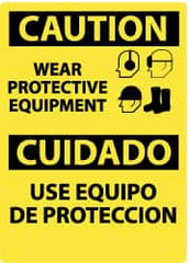 NMC - "Caution - Wear Protective Equipment", 14" Long x 10" Wide, Rigid Plastic Safety Sign - Rectangle, 0.05" Thick, Use for Accident Prevention - Benchmark Tooling