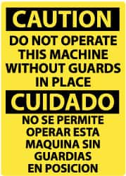 NMC - "Caution - Do Not Operate Machine without Guards in Place", 14" Long x 10" Wide, Pressure-Sensitive Vinyl Safety Sign - Rectangle, 0.004" Thick, Use for Accident Prevention - Benchmark Tooling