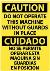 NMC - "Caution - Do Not Operate Machine without Guards in Place", 14" Long x 10" Wide, Pressure-Sensitive Vinyl Safety Sign - Rectangle, 0.004" Thick, Use for Accident Prevention - Benchmark Tooling