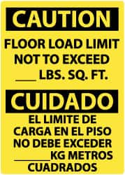 NMC - "Caution - Floor Load Limit - Not to Exceed __ lb. Sq. Ft.", 14" Long x 10" Wide, Rigid Plastic Safety Sign - Rectangle, 0.05" Thick, Use for Accident Prevention - Benchmark Tooling