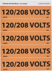 NMC - Electrical Markers Label - Legend: 120/208 Volts, English, Black & Orange, 4-1/2" Long x 1-1/8" High, Sign Muscle Finish - Benchmark Tooling