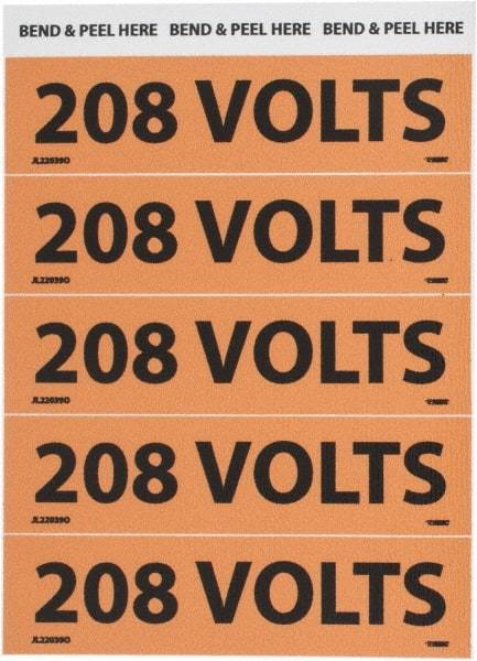 NMC - Electrical Markers Label - Legend: 208 Volts, English, Black & Orange, 4-1/2" Long x 1-1/8" High, Sign Muscle Finish - Benchmark Tooling