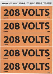 NMC - Electrical Markers Label - Legend: 208 Volts, English, Black & Orange, 4-1/2" Long x 1-1/8" High, Sign Muscle Finish - Benchmark Tooling