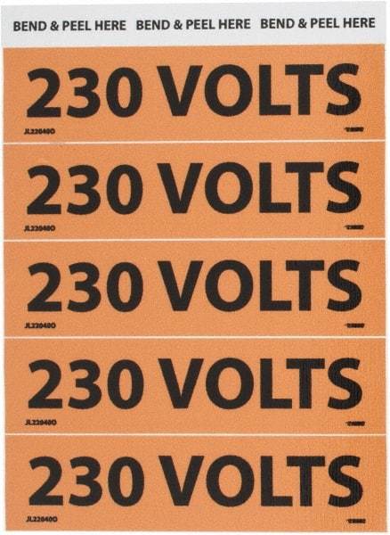 NMC - Electrical Markers Label - Legend: 230 Volts, English, Black & Orange, 4-1/2" Long x 1-1/8" High, Sign Muscle Finish - Benchmark Tooling