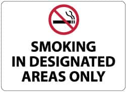 NMC - "Smoking in Designated Areas Only", 10" Long x 14" Wide, Aluminum Safety Sign - Rectangle, 0.04" Thick, Use for Smoking Regulations - Benchmark Tooling