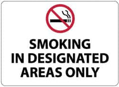 NMC - "Smoking in Designated Areas Only", 10" Long x 14" Wide, Rigid Plastic Safety Sign - Rectangle, 0.05" Thick, Use for Smoking Regulations - Benchmark Tooling