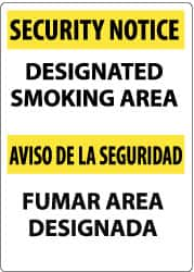 NMC - "Security Notice - Designated Smoking Area", 14" Long x 10" Wide, Aluminum Safety Sign - Rectangle, 0.04" Thick, Use for Smoking Regulations - Benchmark Tooling