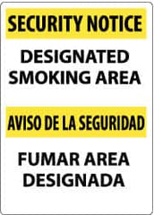 NMC - "Security Notice - Designated Smoking Area", 14" Long x 10" Wide, Rigid Plastic Safety Sign - Rectangle, 0.05" Thick, Use for Smoking Regulations - Benchmark Tooling