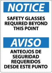 NMC - "Notice - Safety Glasses Required Beyond This Point", 14" Long x 10" Wide, Pressure-Sensitive Vinyl Safety Sign - Rectangle, 0.004" Thick, Use for Accident Prevention - Benchmark Tooling