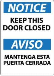 NMC - "Notice - Keep This Door Closed", 14" Long x 10" Wide, Aluminum Safety Sign - Rectangle, 0.04" Thick, Use for Accident Prevention - Benchmark Tooling