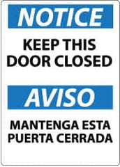 NMC - "Notice - Keep This Door Closed", 14" Long x 10" Wide, Pressure-Sensitive Vinyl Safety Sign - Rectangle, 0.004" Thick, Use for Accident Prevention - Benchmark Tooling