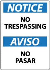 NMC - "Notice - No Trespassing", 14" Long x 10" Wide, Rigid Plastic Safety Sign - Rectangle, 0.05" Thick, Use for Security & Admittance - Benchmark Tooling