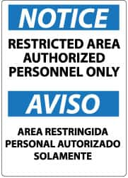 NMC - "Notice - Restricted Area - Authorized Personnel Only", 14" Long x 10" Wide, Aluminum Safety Sign - Rectangle, 0.04" Thick, Use for Security & Admittance - Benchmark Tooling