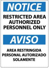 NMC - "Notice - Restricted Area - Authorized Personnel Only", 14" Long x 10" Wide, Pressure-Sensitive Vinyl Safety Sign - Rectangle, 0.004" Thick, Use for Security & Admittance - Benchmark Tooling