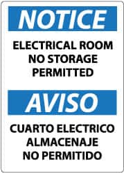 NMC - "Notice - Electrical Room - No Storage Permitted", 14" Long x 10" Wide, Pressure-Sensitive Vinyl Safety Sign - Rectangle, 0.004" Thick, Use for Accident Prevention - Benchmark Tooling