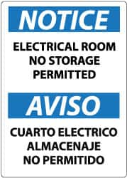 NMC - "Notice - Electrical Room - No Storage Permitted", 14" Long x 10" Wide, Rigid Plastic Safety Sign - Rectangle, 0.05" Thick, Use for Accident Prevention - Benchmark Tooling