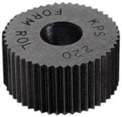 Made in USA - 3/8" Diam, 90° Tooth Angle, 41 TPI, Standard (Shape), Form Type High Speed Steel Straight Knurl Wheel - 3/8" Face Width, 1/4" Hole, Circular Pitch, Series KP - Exact Industrial Supply