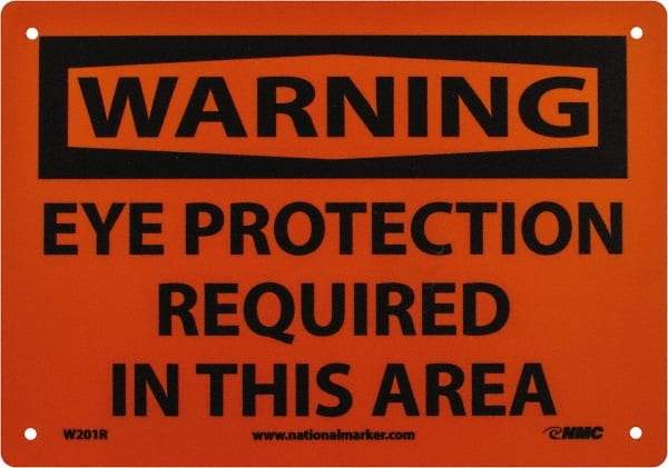 NMC - "Warning - Eye Protection Required in This Area", 7" Long x 10" Wide, Rigid Plastic Safety Sign - Rectangle, 0.05" Thick, Use for Accident Prevention - Benchmark Tooling