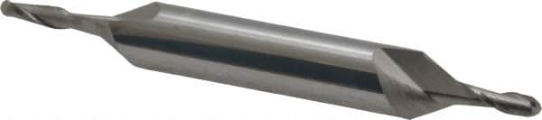 Atrax - 1/8" Diam, 3/8" LOC, 2 Flute Solid Carbide Ball End Mill - Uncoated, Double End, 3" OAL, 3/8" Shank Diam - Benchmark Tooling