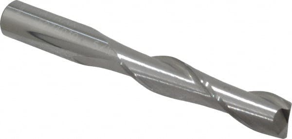 Atrax - 5/16", 1-3/8" LOC, 5/16" Shank Diam, 2-1/2" OAL, 2 Flute, Solid Carbide Square End Mill - Single End, Uncoated, Spiral Flute, 30° Helix, Centercutting, Right Hand Cut - Benchmark Tooling