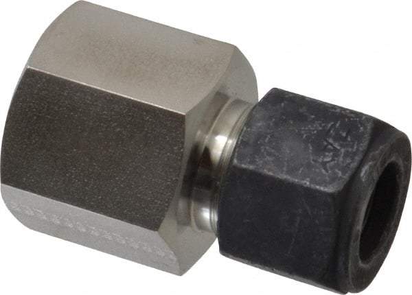 Parker - 1/2" OD, Stainless Steel Female Connector - 1-1/16" Hex, Comp x FNPT Ends - Benchmark Tooling