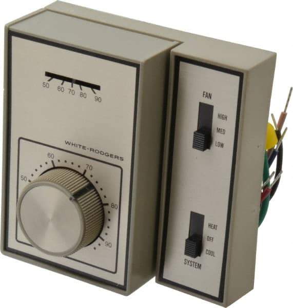 White-Rodgers - 40 to 90°F, 1 Heat, 1 Cool, Light-Duty Fan Coil Thermostat - 120 to 277 Volts, SPDT Switch - Benchmark Tooling