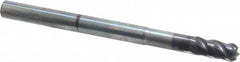 SGS - 3/8" Diam, 7/8" LOC, 4 Flute Solid Carbide Ball End Mill - AlTiN Finish, Single End, 5" OAL, 3/8" Shank Diam, Spiral Flute - Benchmark Tooling