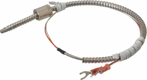 Thermo Electric - 32 to 900°F, J Universal Temp, Thermocouple Probe - 2 Ft. Cable Length, Stripped Ends with Spade Lugs, 1/4 Inch Probe Sheath Length, 1 Sec Response Time - Benchmark Tooling