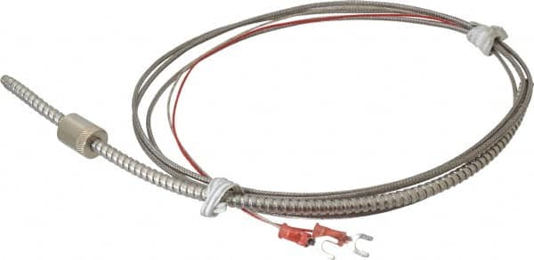 Thermo Electric - 32 to 900°F, J Universal Temp, Thermocouple Probe - 9 Ft. Cable Length, Stripped Ends with Spade Lugs, 1/4 Inch Probe Sheath Length, 1 Sec Response Time - Benchmark Tooling