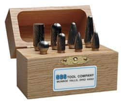 SGS Pro - 8 Piece, 3/16" Shank Burr Set - Tungsten Carbide, Multiple Head Shape - Benchmark Tooling