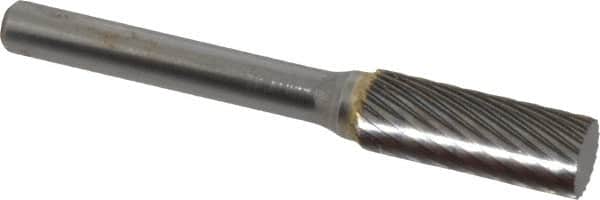 SGS Pro - 3/8" Cut Diam, 1/4" Shank Diam, Cylinder Head Single Cut Burr - Carbide, Flat End, 1" LOC - Benchmark Tooling