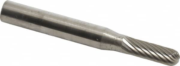 SGS Pro - 3/16" Cut Diam, 1/4" Shank Diam, Cylinder with Radius Head Single Cut Burr - Carbide, Radius End, 5/8" LOC - Benchmark Tooling