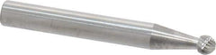 SGS Pro - 3/16" Cut Diam, 1/4" Shank Diam, Ball Head Single Cut Burr - Carbide, Radius End, 1/8" LOC - Benchmark Tooling