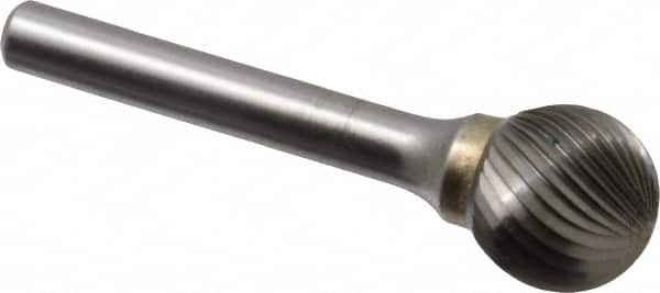 SGS Pro - 5/8" Cut Diam, 1/4" Shank Diam, Ball Head Single Cut Burr - Carbide, Radius End, 9/16" LOC - Benchmark Tooling