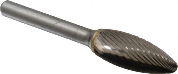 SGS Pro - 1/2" Cut Diam, 1/4" Shank Diam, Flame Head Single Cut Burr - Carbide, Radius End, 1-1/4" LOC - Benchmark Tooling