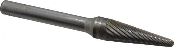 SGS Pro - 3/8" Cut Diam, 1/4" Shank Diam, Taper Head Single Cut Burr - Carbide, Radius End, 1-1/16" LOC - Benchmark Tooling