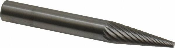 SGS Pro - 1/4" Cut Diam, 1/4" Shank Diam, Cone Head Single Cut Burr - Carbide, Point End, 3/4" LOC - Benchmark Tooling