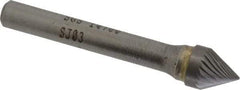 SGS Pro - 3/8" Cut Diam, 1/4" Shank Diam, Cone Head Single Cut Burr - Carbide, Point End, 5/16" LOC, 2-1/16" OAL - Benchmark Tooling