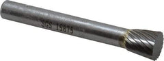 SGS Pro - 3/8" Cut Diam, 1/4" Shank Diam, Inverted Cone Head Single Cut Burr - Carbide, Flat End, 3/8" LOC - Benchmark Tooling