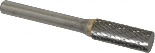 SGS Pro - 3/8" Cut Diam, 1/4" Shank Diam, Cylinder Head Double Cut Burr - Carbide, Flat End, 1" LOC, 2" OAL - Benchmark Tooling