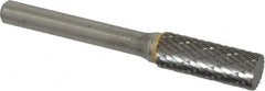 SGS Pro - 3/8" Cut Diam, 1/4" Shank Diam, Cylinder Head Double Cut Burr - Carbide, Flat End, 1" LOC, 2" OAL - Benchmark Tooling