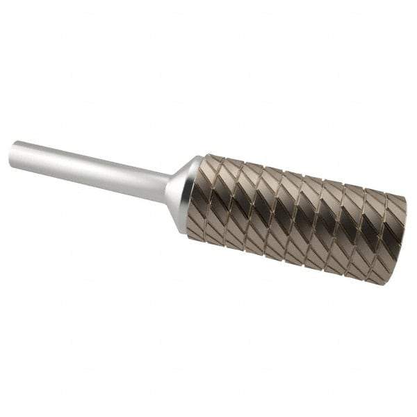 SGS Pro - 7/16" Cut Diam, 1/4" Shank Diam, Cylinder Head Double Cut Burr - Carbide, Flat End, 1" LOC, 2-3/4" OAL - Benchmark Tooling