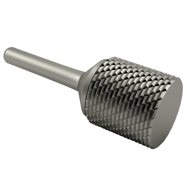 SGS Pro - 1" Cut Diam, 1/4" Shank Diam, Cylinder Head Double Cut Burr - Carbide, Flat End, 1" LOC, 2-3/4" OAL - Benchmark Tooling