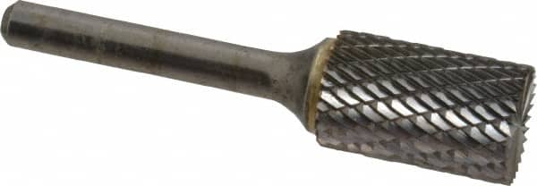 SGS Pro - 5/8" Cut Diam, 1/4" Shank Diam, Cylinder with End Cut Head Double Cut Burr - Carbide, End Cut End, 1" LOC, 2-3/4" OAL - Benchmark Tooling