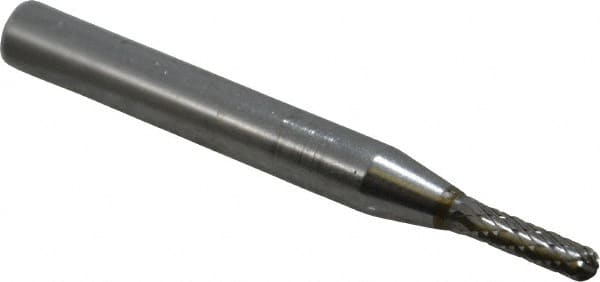 SGS Pro - 1/8" Cut Diam, 1/4" Shank Diam, Cylinder with Radius Head Double Cut Burr - Carbide, Radius End, 1/2" LOC - Benchmark Tooling