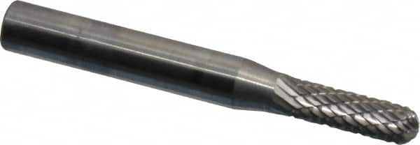SGS Pro - 3/16" Cut Diam, 1/4" Shank Diam, Cylinder with Radius Head Double Cut Burr - Carbide, Radius End, 5/8" LOC - Benchmark Tooling