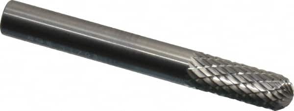 SGS Pro - 1/4" Cut Diam, 1/4" Shank Diam, Cylinder with Radius Head Double Cut Burr - Carbide, Radius End, 5/8" LOC, 2" OAL - Benchmark Tooling