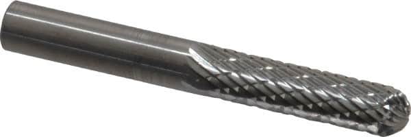 SGS Pro - 1/4" Cut Diam, 1/4" Shank Diam, Cylinder with Radius Head Double Cut Burr - Carbide, Radius End, 1" LOC, 2" OAL - Benchmark Tooling